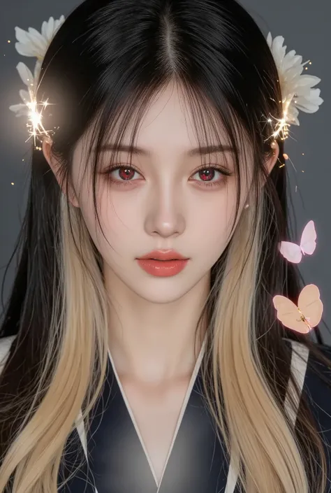  long black hair々Blonde hair is in 、My eyes are red、 brown skin 、 Japanese girl