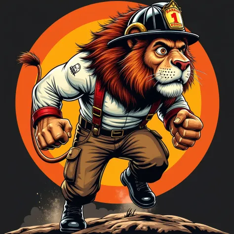 Vector Style , ((comic art)) , (cartoon style) a 5 , Vector-style, Vintage 70s action comic book cover, Vector Style, lowbrow art, A fierce, untamed muscular anthropomorphic lion running towards the right. and a rugged appearance. The lion looks serious a...