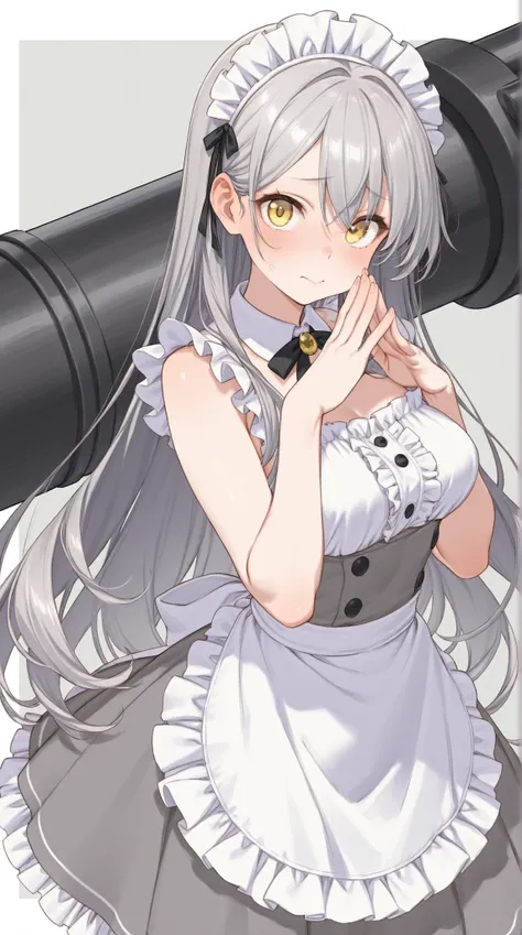 8K (high resolution) (Super Detail) (masterpiece) (Highest Quality) detailed eyes detailed face detailed hands Delicate hair detailed wrinkles on clothes very elaborate body with raised palm fine skin (solo) early yellow eyes (Grey Hair) long hair head h...