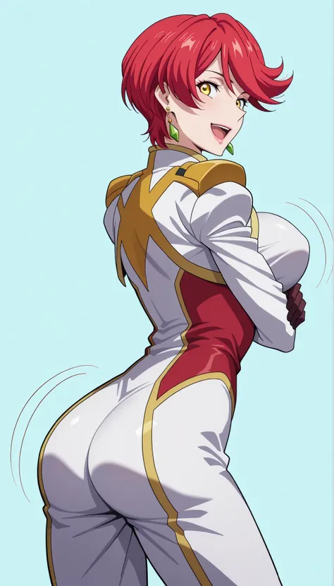 narah_pilotsuit,narah vaughn,1girl,solo,red hair, crossed arms,short hair,breasts ,yellow eyes,gloves,looking at viewer,jewelry,earrings,lipstick,large breasts,mature female,MILF, standing , score_9, score_8_up, score_7_up, score_6_up, score_5_up, score_4_...