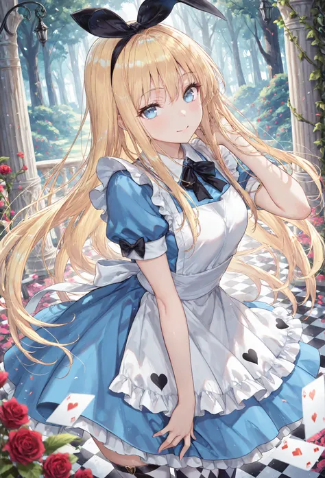 (masterpiece, Highest Quality, very aesthetic, ultra detail), alice(alice in wonderland),smile,