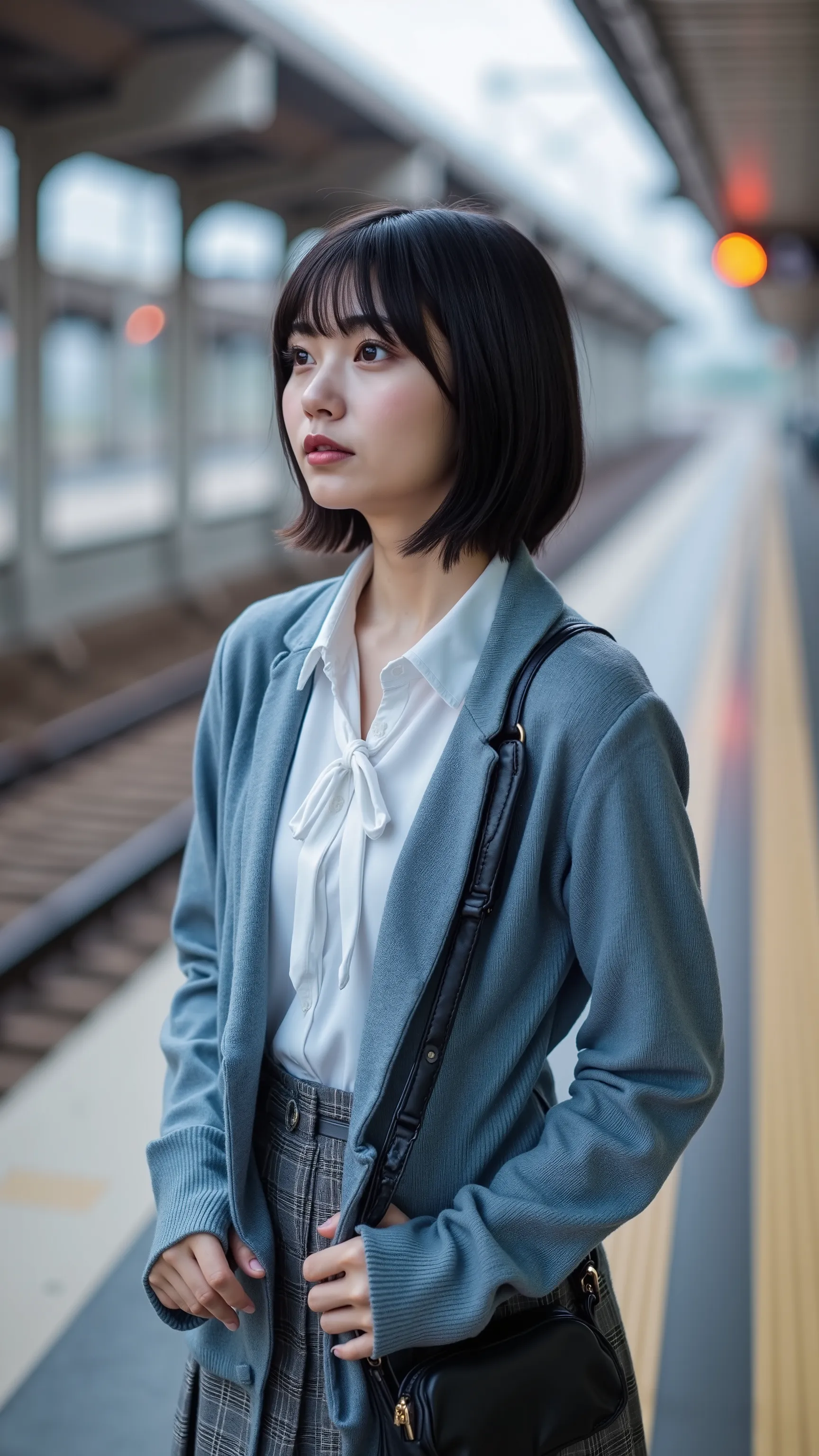 a high resolution photograph of a Japanese young woman, (photo-realistic, realistic, masterpiece, best quality), Intricate details, extremely detailed, ultra high definition, 8k, film grain, lens flare glow, sharp focus, professional lighting, fashion shoo...