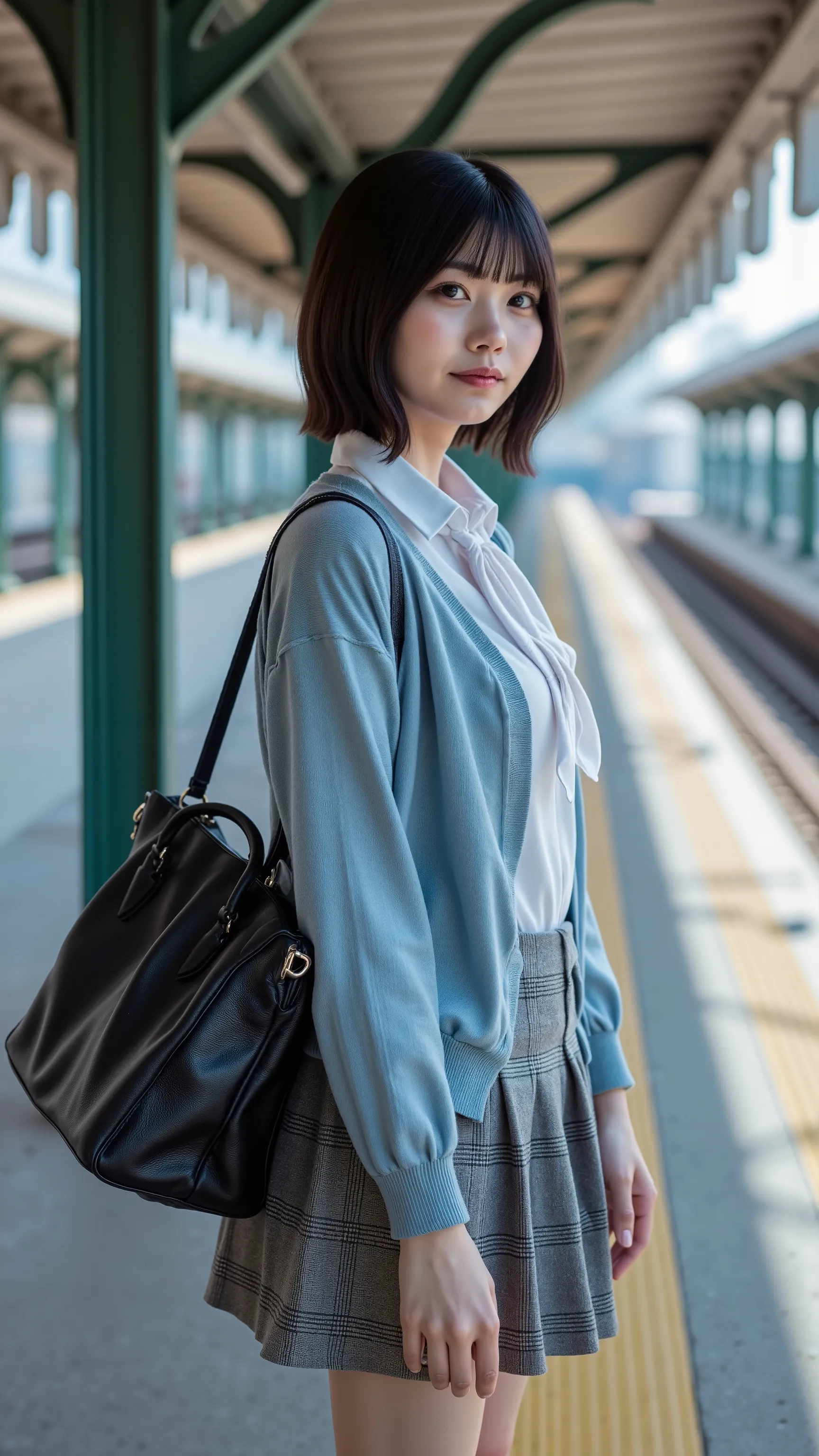 a high resolution photograph of a Japanese young woman, (photo-realistic, realistic, masterpiece, best quality), Intricate details, extremely detailed, ultra high definition, 8k, film grain, lens flare glow, sharp focus, professional lighting, fashion shoo...