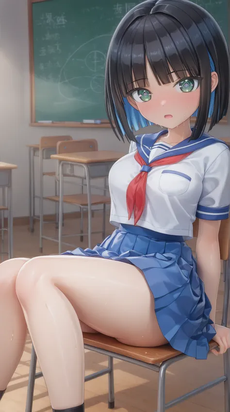 ((PVC:1.5))、masterpiece、Highest Quality、(Beautiful white school uniform with:1.8)、rough breathing、a lot of sweat、beautiful hair、detailed beautiful face、Beautiful Shadows、and open your mouth、(1 girl)、blushes、( Beautiful Fair Skin:1.lender waist 、cute face、b...