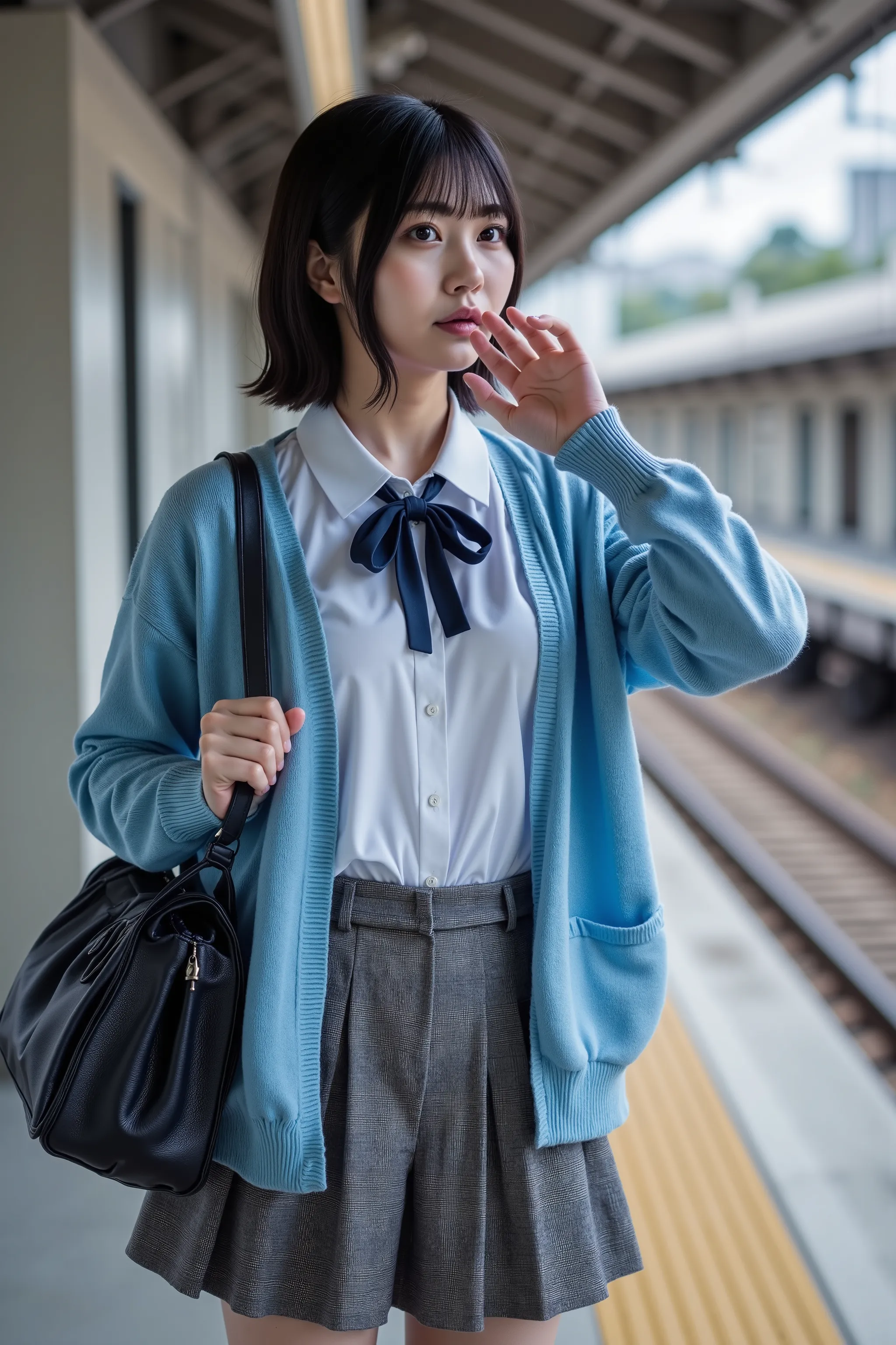 a high resolution photograph of a Japanese young woman, (photo-realistic, realistic, masterpiece, best quality), Intricate details, extremely detailed, ultra high definition, 8k, film grain, lens flare glow, sharp focus, professional lighting, fashion shoo...