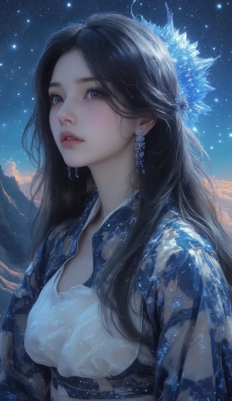( Highest Quality、high resolution、 high accuracy、 masterpiece:1.4)、16k、 RAW Photo 、photorealistic、realistic、 object、 Celestial fantasy、Dynamic artistic expression emitting a sparkling glow、absurd、(Highly detailed digital art and oil painting)、god秘的な雰囲気、 f...