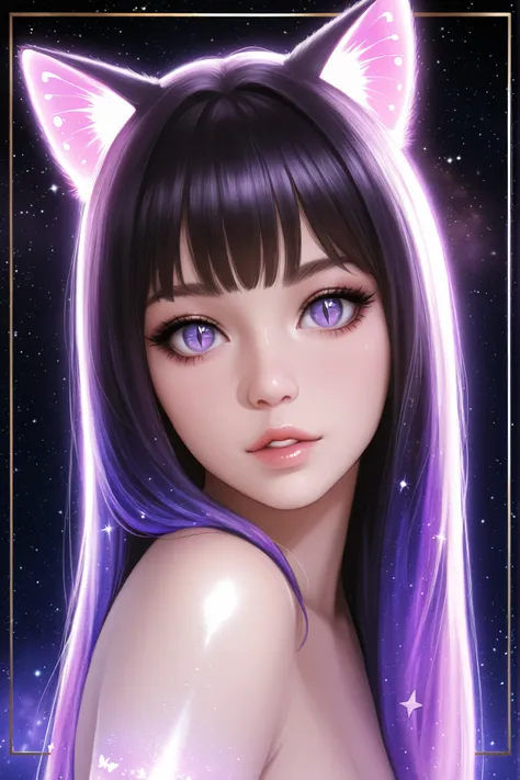 1girl, ultrarealistic, cosmic skin,cosmic face, sparkle, solo, animal_ears, cosmic,stardust_face, ultralong_hair,female_cancer_zodiac_cat,cancer_zodiac_cat,beautiful_cosmic_ultra_long_lashes_eyes, cosmic_eyes, looking_at_viewer, cat_ears, multicolor_hair,...