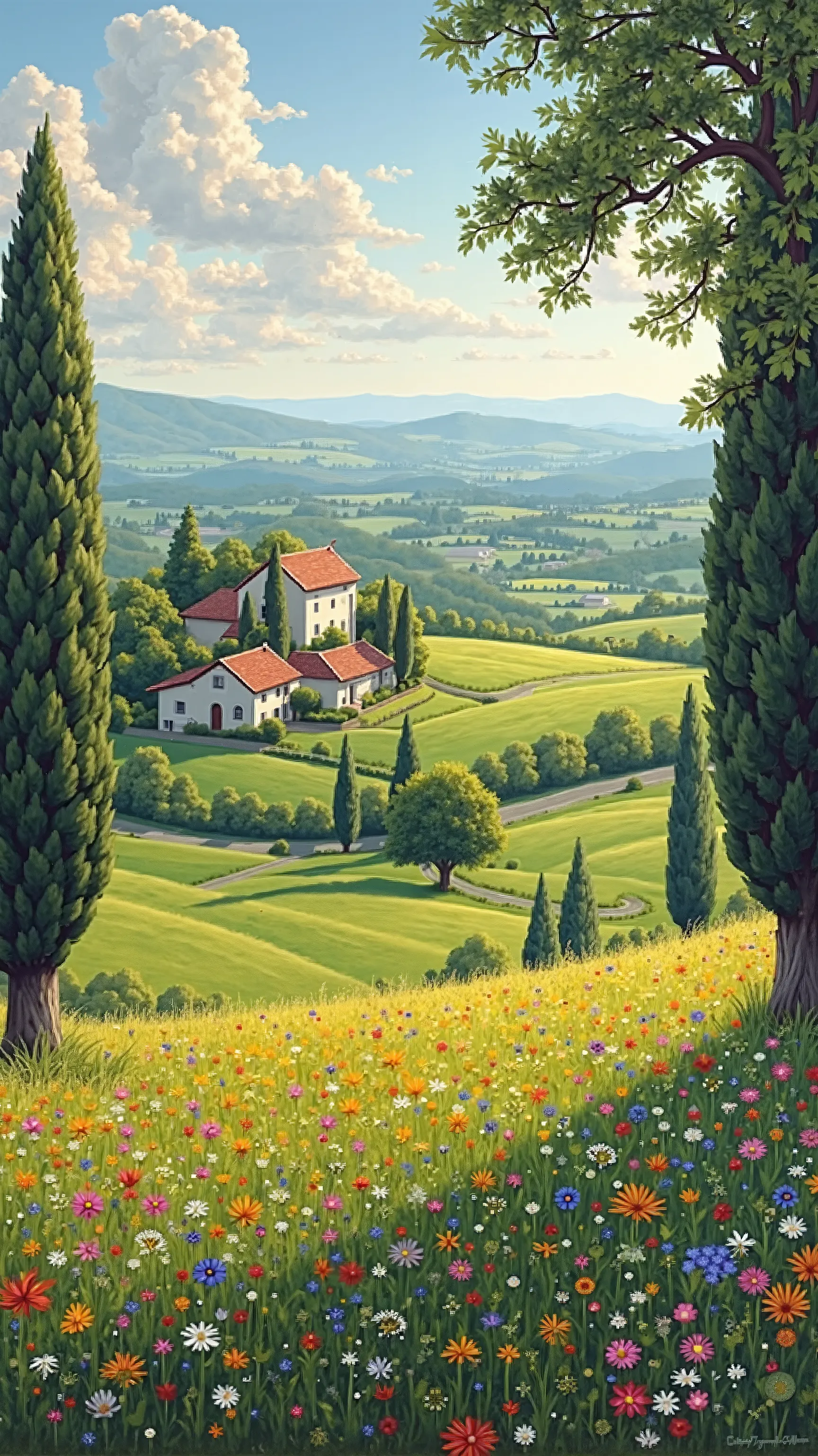  in high-definition images、Beautiful Farm Scenery Oil Painting in Southern France。