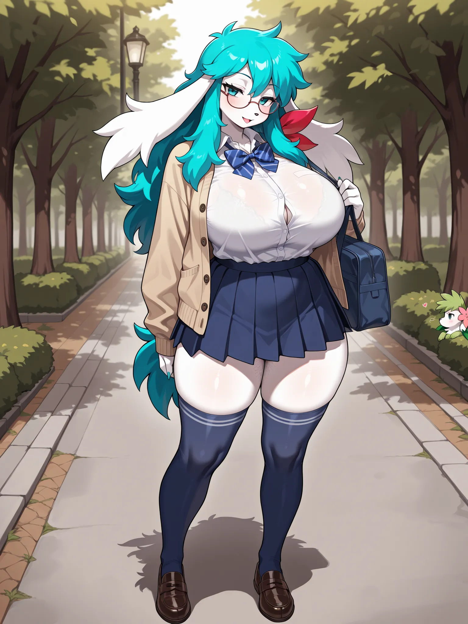 (masterpiece, best quality), hairy:1.3, snout:1.2, The second:1.3, hairy:1.2, Amazing Quality, very aesthetic, absurd, highres, new , HDR-10, 8K, Cinematic, professional photo, a full body girl, (((Shaymin en forma de cielo:1.25))), big breasts, (Small bu...