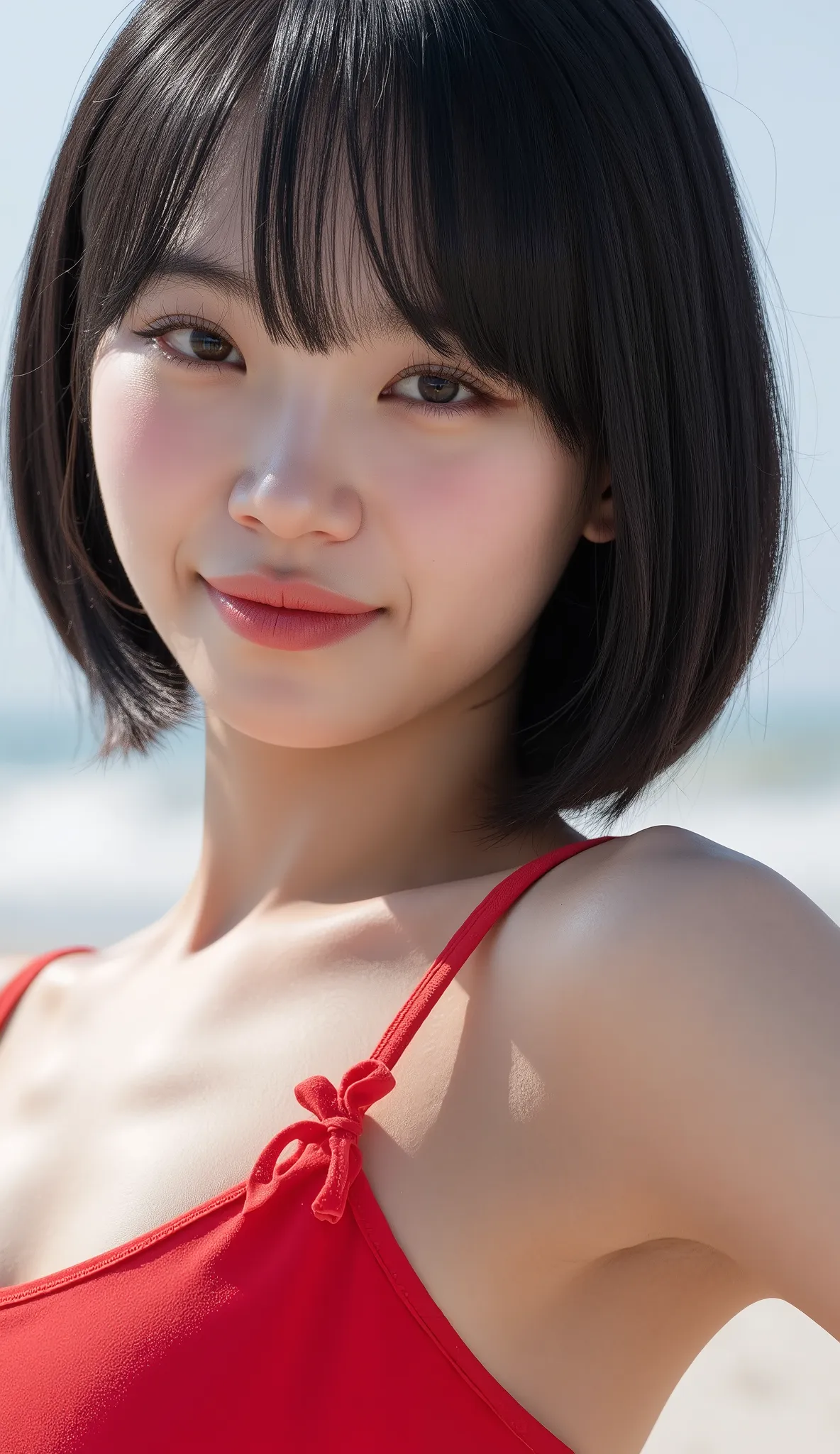 Realistic (photorealistic Realism 16K Quality), (high resolution detailed 8k), (ultra realistic details digital art), (best quality), (realistic texture details: velvety skin, hair), professional photography, (glamour shot of 1woman:1.4, 20-year-old), perf...