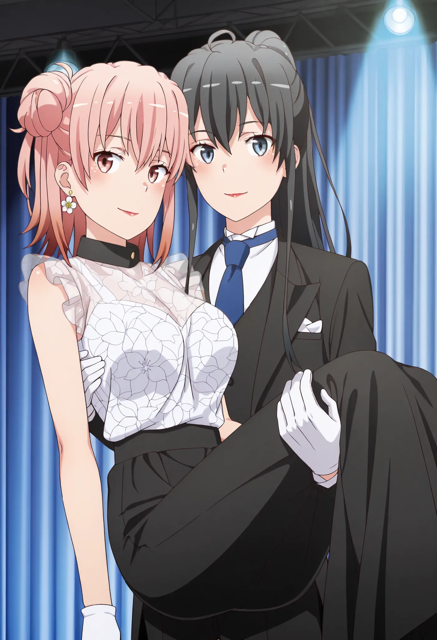 [princess carry:1.8](masterpiece, best quality, official style),ultra detailed,(newest),8k,texture,very aesthetic,(sharp focus),smooth,(unreal engine),realistic skin,anime face,cute round face,detailed eyes, BREAK smile,,,,in front,,,1girl, , standing yuki...