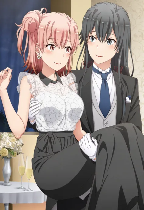 [princess carry:1.8](masterpiece, best quality, official style),ultra detailed,(newest),8k,texture,very aesthetic,(sharp focus),smooth,(unreal engine),realistic skin,anime face,cute round face,detailed eyes, BREAK smile,,,,in front,,,1girl, , standing yuki...