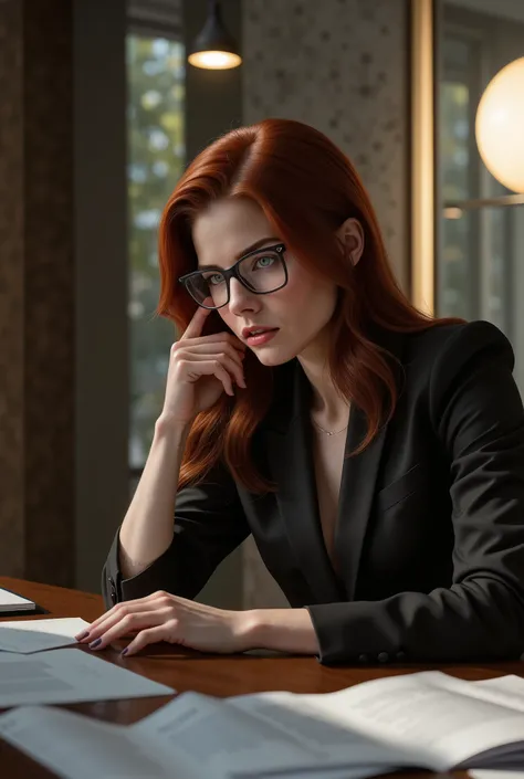 Dt@1lr,p@tt3rns,B@rb@r@,
Raw photo taken by nikon DSLR and LEICA telephoto lens, best quality, highest resolution, detailed and intricate,
Barbara Gordon as lady boss. She is sitting in an office, wearing spectacles. Her desk is huge, she looks angry. She ...