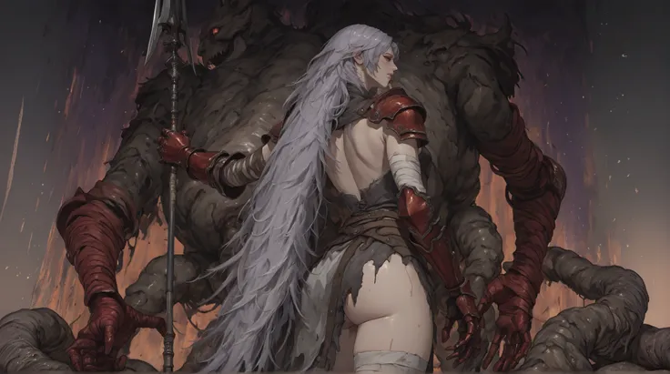 Una hermosa chica WITH orejas de gato, ((very long hair)) purple, WITH un flequillo lateral largo, ojos rojos, sharp eye, beautiful skin, extremely nice body, ,((pretty face)),  alone, alone, (A white darksouls), (corrupt blade armor color white), WITH ((p...