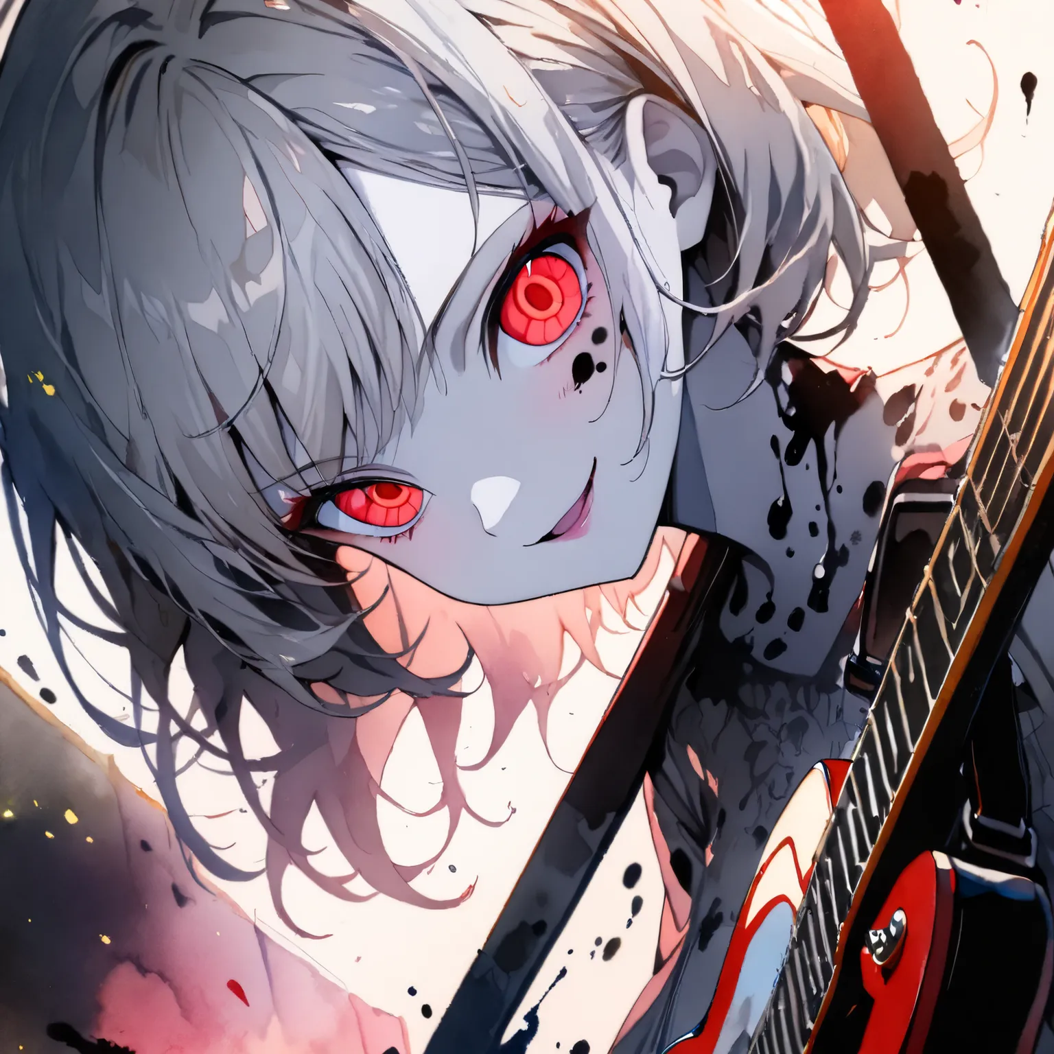 ((best quality)) , ((extremely_detailed_eyes_and_face)) , ((((ink)))) , ((illustration)) , ((extremely detailed)) , ((watercolor)) , ((anime face)) , (((pale skin))) , (((dramatic_angle))) , (8k_wallpaper) , ((masterpiece)) , ((((1girl)))) , ((silver_short...