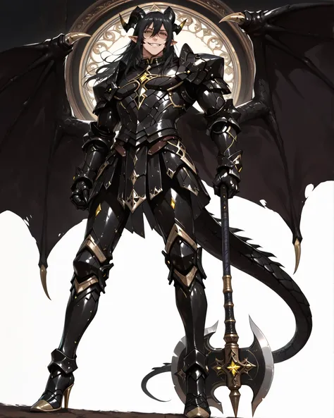 score_9, absurdres, (masterpiece, best quality: 1. 5), highres, 8K wallpaper, CG, (((Anime))), (1 male), solo, lean body, (masculine), (floating in the air), weredragon, japanese anime style, glossy black, shiny black leather, ((beautiful golden eyes, fine...