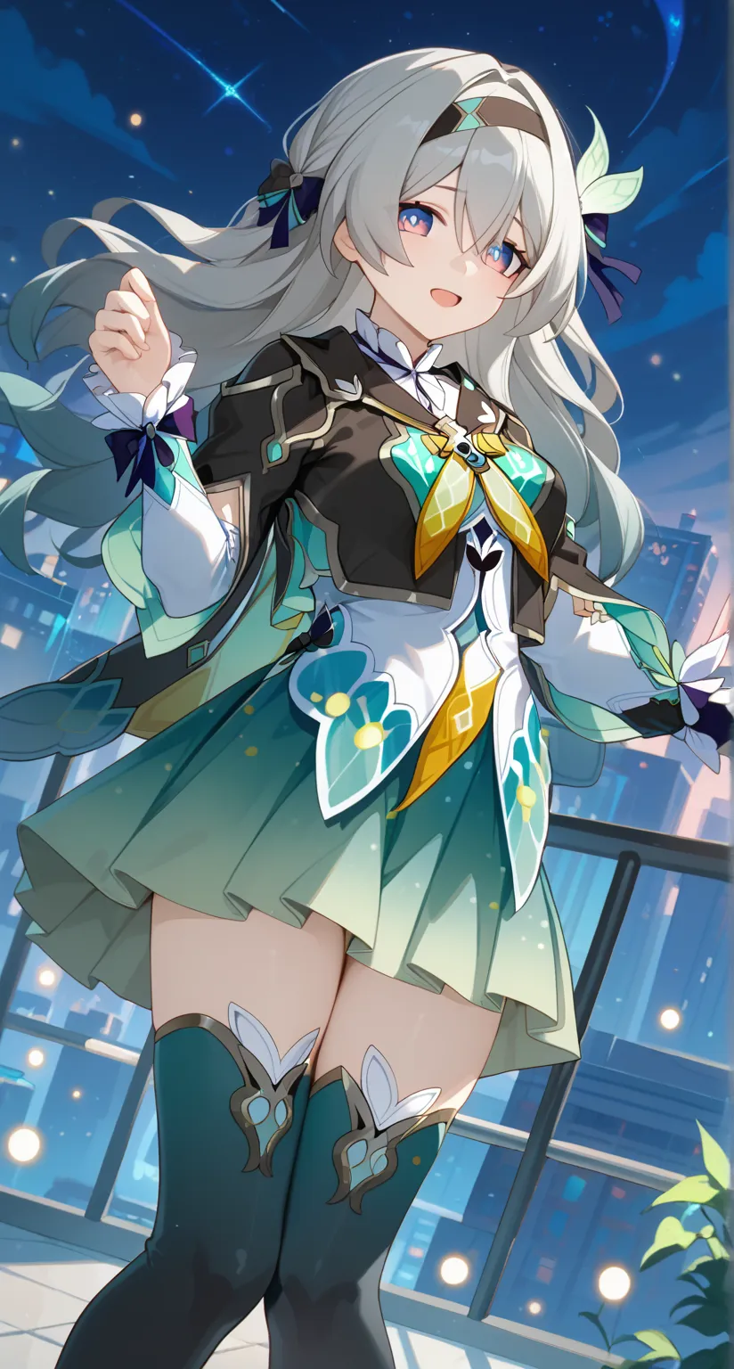 nsfw,masterpiece,best quality,highres,ultra-detailed,glass cover,alternate color,score_9, score_8_up , score_7_up,dynamic angle,1girl,pretty,(Firefly,Honkai:Star Rail),grey hair,hairband,long hair,jacket,purple eyes,open mouth,black jacket,white shirt,blac...