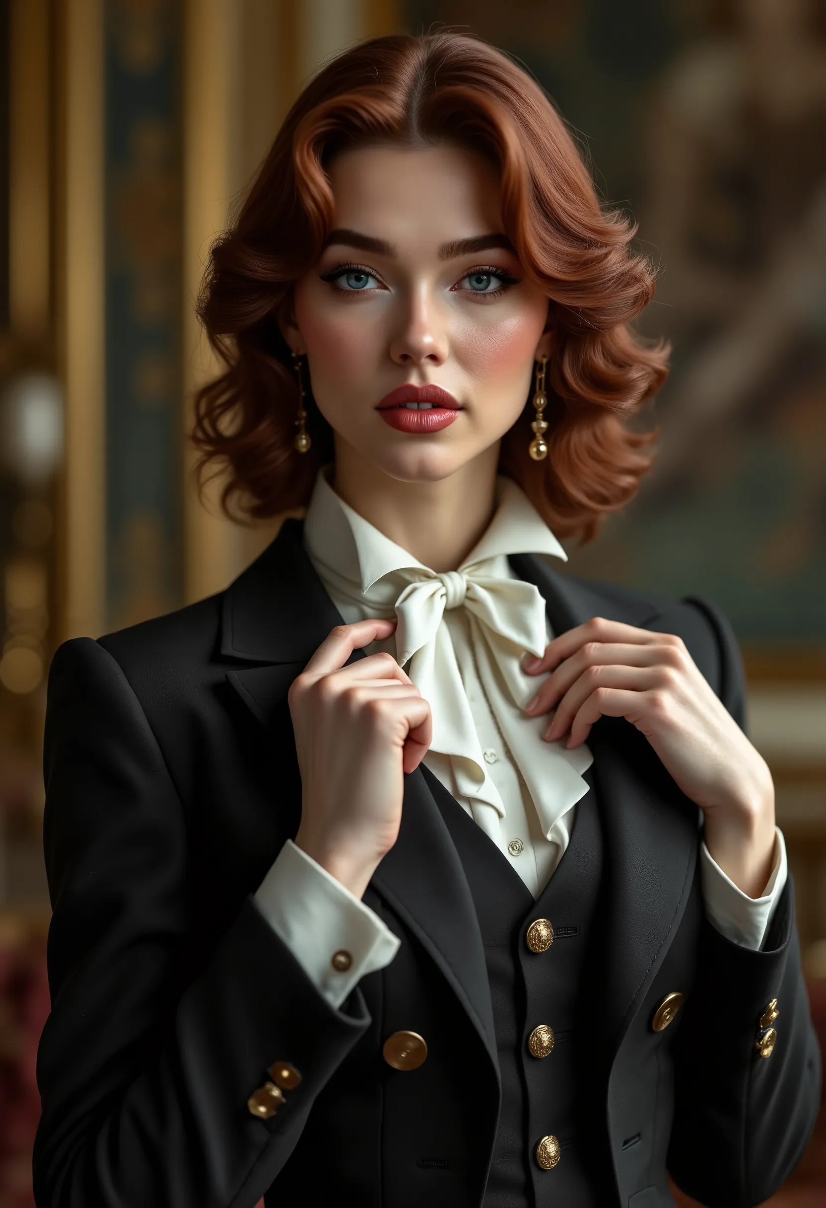 Female dandy with auburn hair