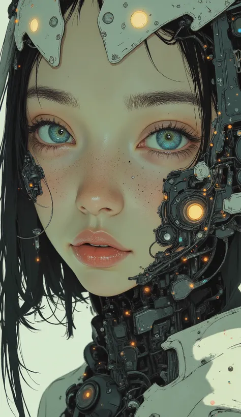 Close-up of a woman、has a futuristic head and face。, Futuristic Art style, futuristic aesthetics , Futuristic Art, Perfect Android Girl , Beautiful female android!, Closeup Female Android , Android Portrait, beautiful android woman , cyberesthetic, ...