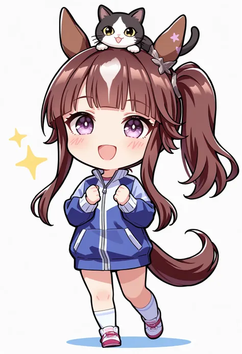 (((chibi))), (masterpiece, best quality, perfect face:1.4), wide angle, lucky lilac \(umamusume\), running figure, 1girl, side ponytail, horse ears, horse tail, tail on the lower back, proportional body, proportional, beautiful hair, beautiful face, beauti...