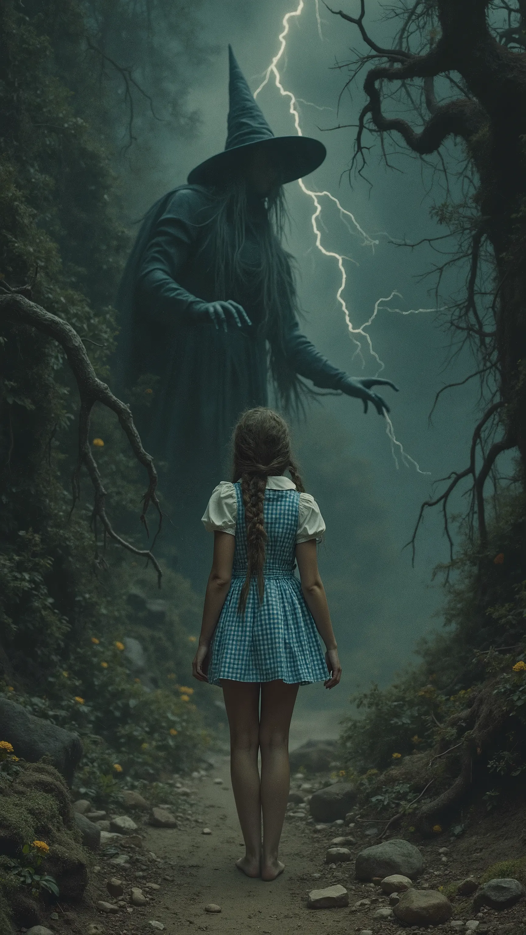The great witch who appears at the end of the fable,
A dark horror movie masterpiece, Realistic surreal,
mvpstrCE style,
((NSFW)),
for Adults,
the witch who appeared as if she were surging forth accompanied by black clouds and lightning,
the final boss o...