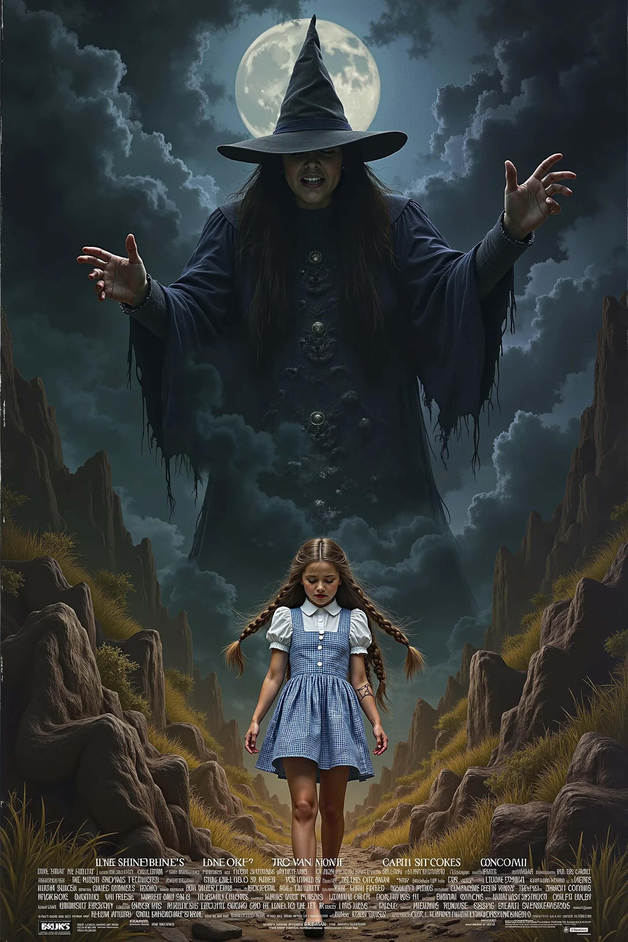 The great witch who appears at the end of the fable,
A dark horror movie masterpiece, Realistic surreal,
mvpstrCE style,
(NSFW),
for Adults,
the witch who appeared as if she were surging forth accompanied by black clouds and lightning,
the final boss of ...