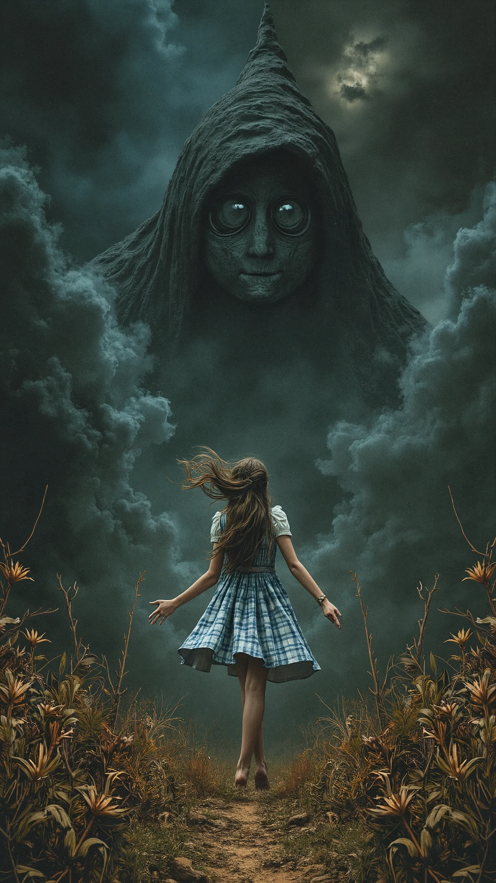The great witch who appears at the end of the fable,
A dark horror movie masterpiece, Realistic surreal,
mvpstrCE style,
(NSFW),
for Adults,
the witch who appeared as if she were surging forth accompanied by black clouds and lightning,
the final boss of ...