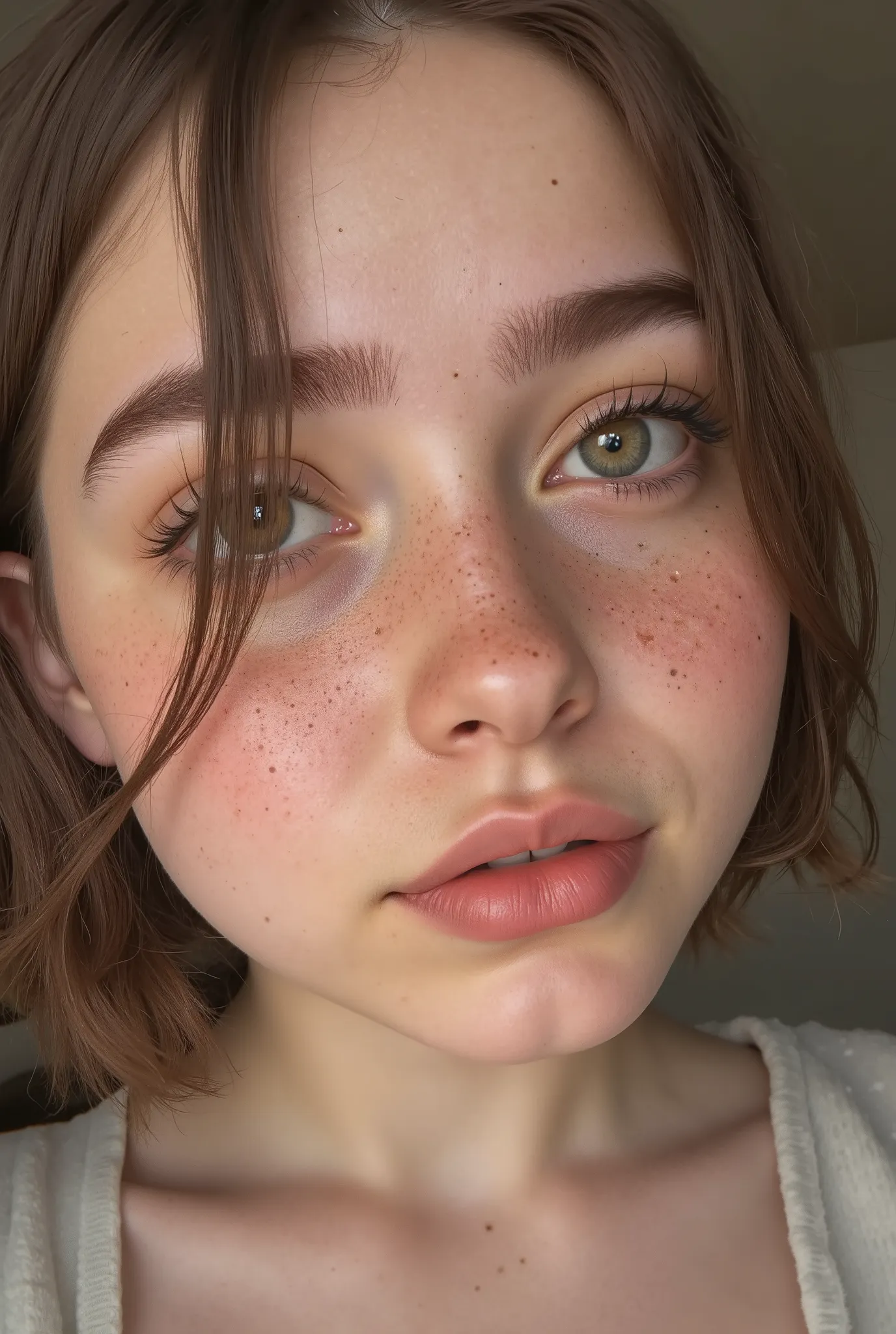 CamilaLane, close-up of a gorgeous girl's face. , /[UHD, masterpiece, very detailed, (super realistic skin:1.2), sharp focus, ((skin marks, moles, smooth skin, real pores, moles on skin, stretch marks, natural skin:1.8)), Realistic skin details, skin imper...