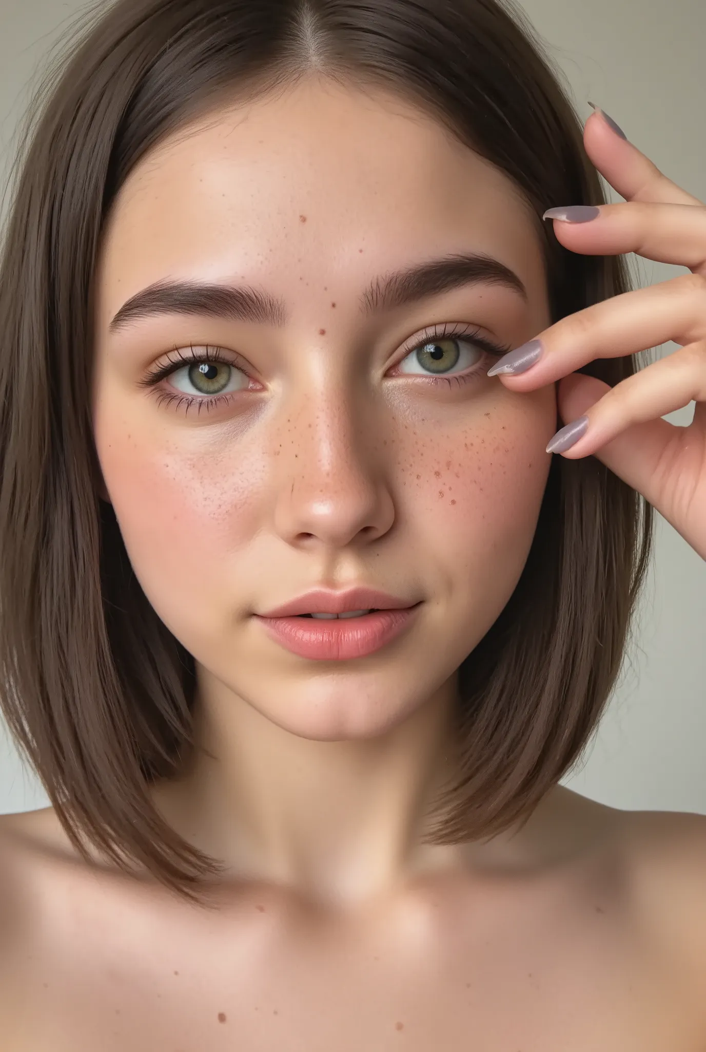 CamilaLane, close-up of a gorgeous girl's face. , /[UHD, masterpiece, very detailed, (super realistic skin:1.2), sharp focus, ((skin marks, moles, smooth skin, real pores, moles on skin, stretch marks, natural skin:1.8)), Realistic skin details, skin imper...