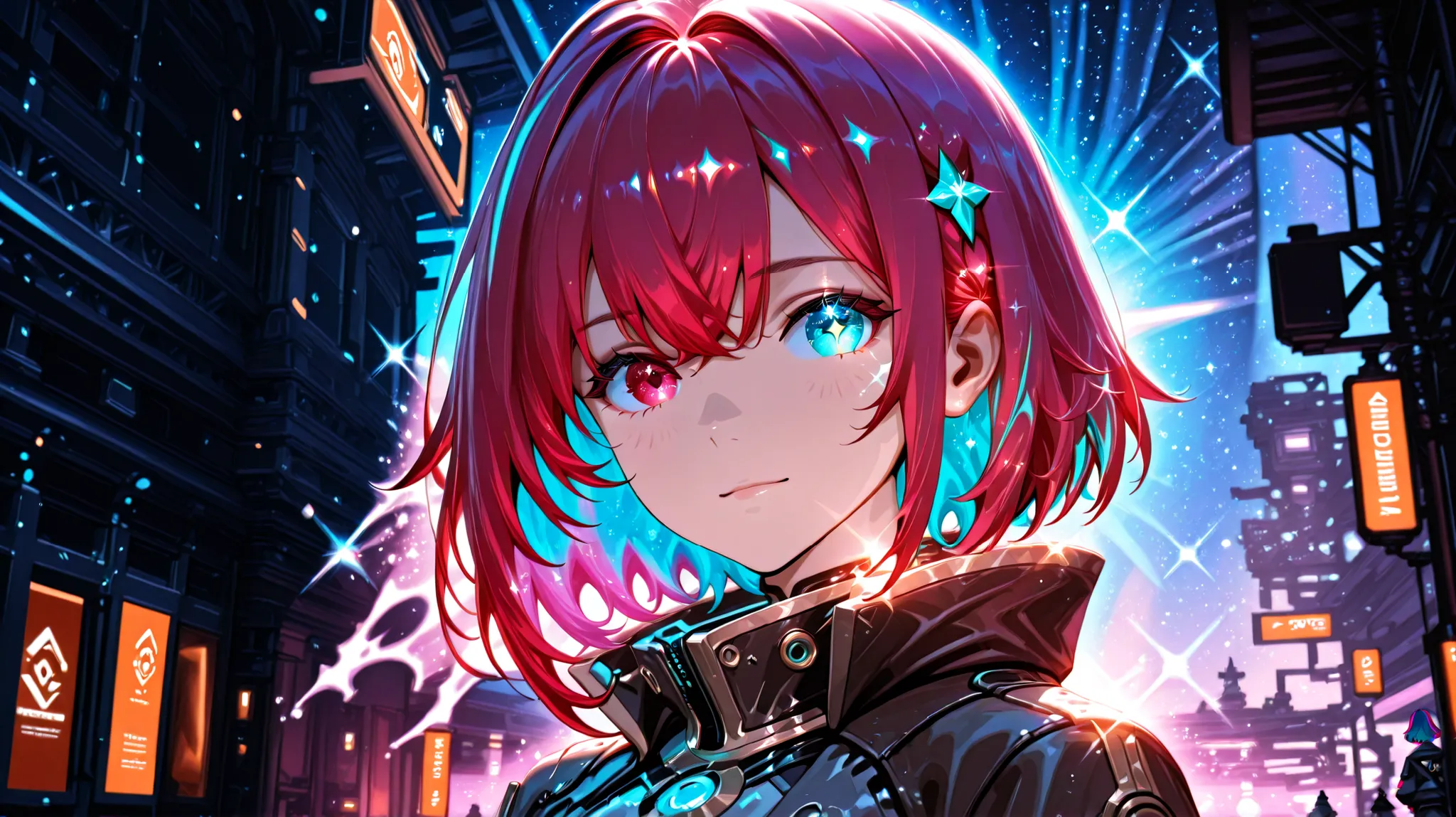 {{Chief'artwork for drawing}}, Highest Quality, background'Extremely detailed Unity 8k CG display, cinematic lighting, Sparkling, beautiful and precise eyes , Noir, One hit'Sideways glance, multColored hair, Colored light, particle, hetero...