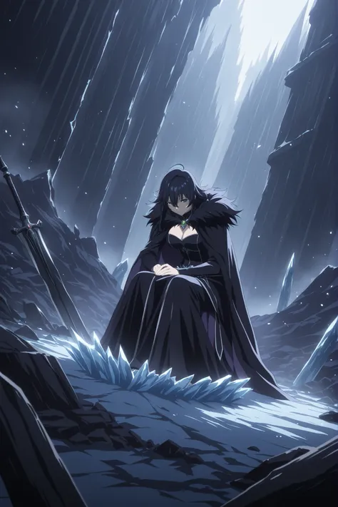 The final boss in the RPG、Manipulate Magic 、The Emissary from the Underworld、looks cold like ice、The Raven Witch、goes to the ground breaking due to magic and is blocked