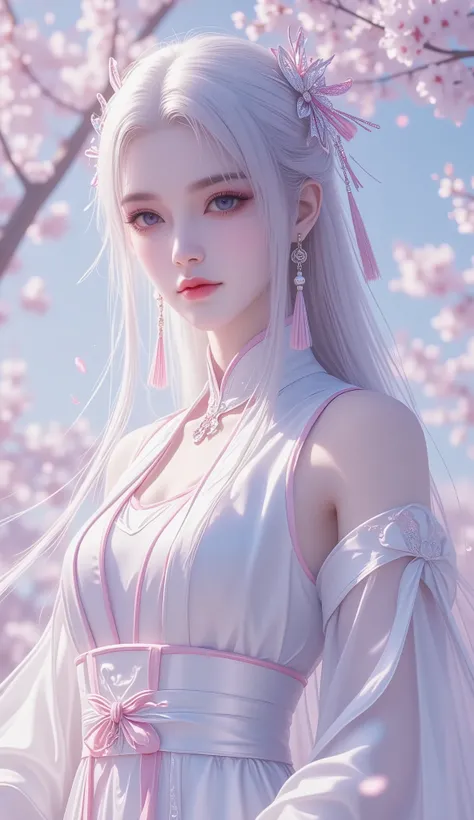 Chinese Fairy Tales character, extremely details, high detailed face, (mature woman, milf), extremely busty, cool beauty, living expressions, (cold gaze, cold eyes, blue eyes), expressionless, platinum hair, highlight, Straight hair, light hair, shiny silk...