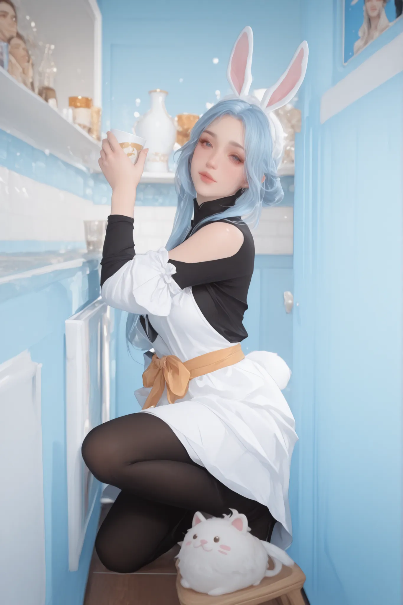 Change to a full-body photo of a woman,G cup, are perfectly detailed,has exquisite facial features, Clothes are exquisite , Game Character Design ,3D Rendering