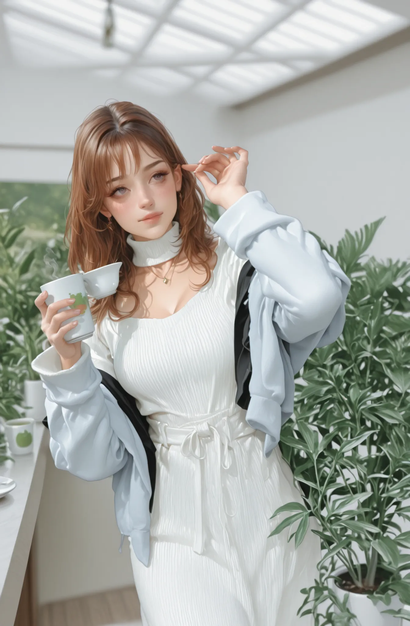 Change to a full-body photo of a woman,G cup, are perfectly detailed,has exquisite facial features, Clothes are exquisite , Game Character Design ,3D Rendering