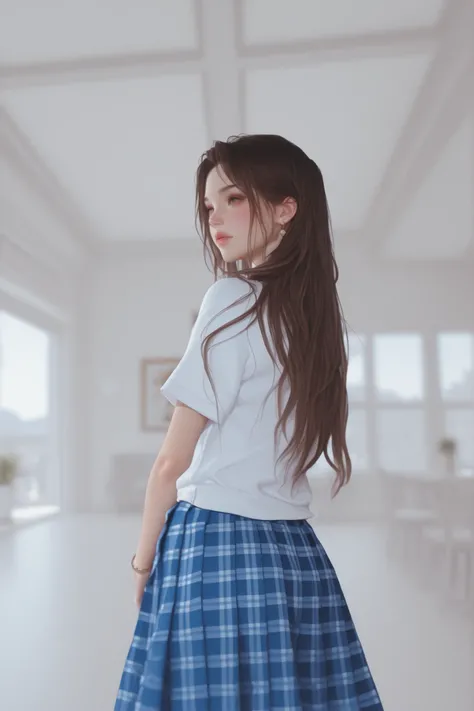 Change to a full-body photo of a woman，G cup， are perfectly detailed，has exquisite facial features， Clothes are exquisite ， Game Character Design ，3D Rendering