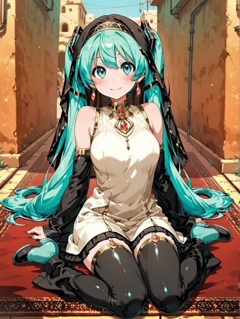 (masterpiece、Highest Quality、Highest Quality、official art、Beautiful Beautiful:1.2)、(1 girl on break day:1.3)Hatsune Miku、beautiful breasts、Light Green Twin Tails、adorable smile、very detailed、A suspiciously beautiful woman, Her face is hidden by a veil, si...