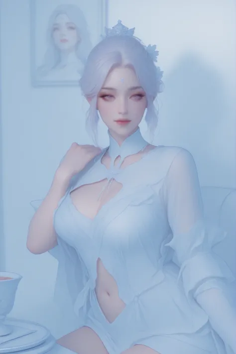 Change to a full-body photo of a woman，G cup， are perfectly detailed，has exquisite facial features， Clothes are exquisite ， Game Character Design ，3D Rendering