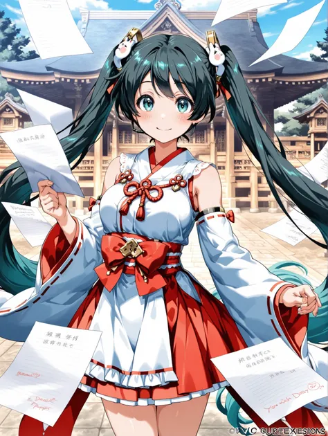 (masterpiece、Highest Quality、Highest Quality、official art、Beautiful Beautiful:1.2)、(1 girl on break day:1.3)Hatsune Miku、beautiful breasts、Light Green Twin Tails、Completed, masterpiece:1.2, Highest Quality, 8k, Beautiful Detailed Growth, dreamy expressions...