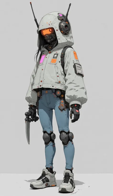 has attractive characters that fit perfectly in the light, Light Grey Background , blends futuristic robotics elements with modern fashion. The upper body is occupied by a helmet reminiscent of Gundam、, on a simple, and make you feel the influence of sci-f...