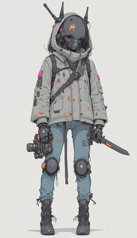 has attractive characters that fit perfectly in the light, Light Grey Background , blends futuristic robotics elements with modern fashion. The upper body is occupied by a helmet reminiscent of Gundam、, on a simple, and make you feel the influence of sci-f...