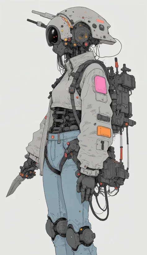 has attractive characters that fit perfectly in the light, Light Grey Background , blends futuristic robotics elements with modern fashion. The upper body is occupied by a helmet reminiscent of Gundam、, on a simple, and make you feel the influence of sci-f...