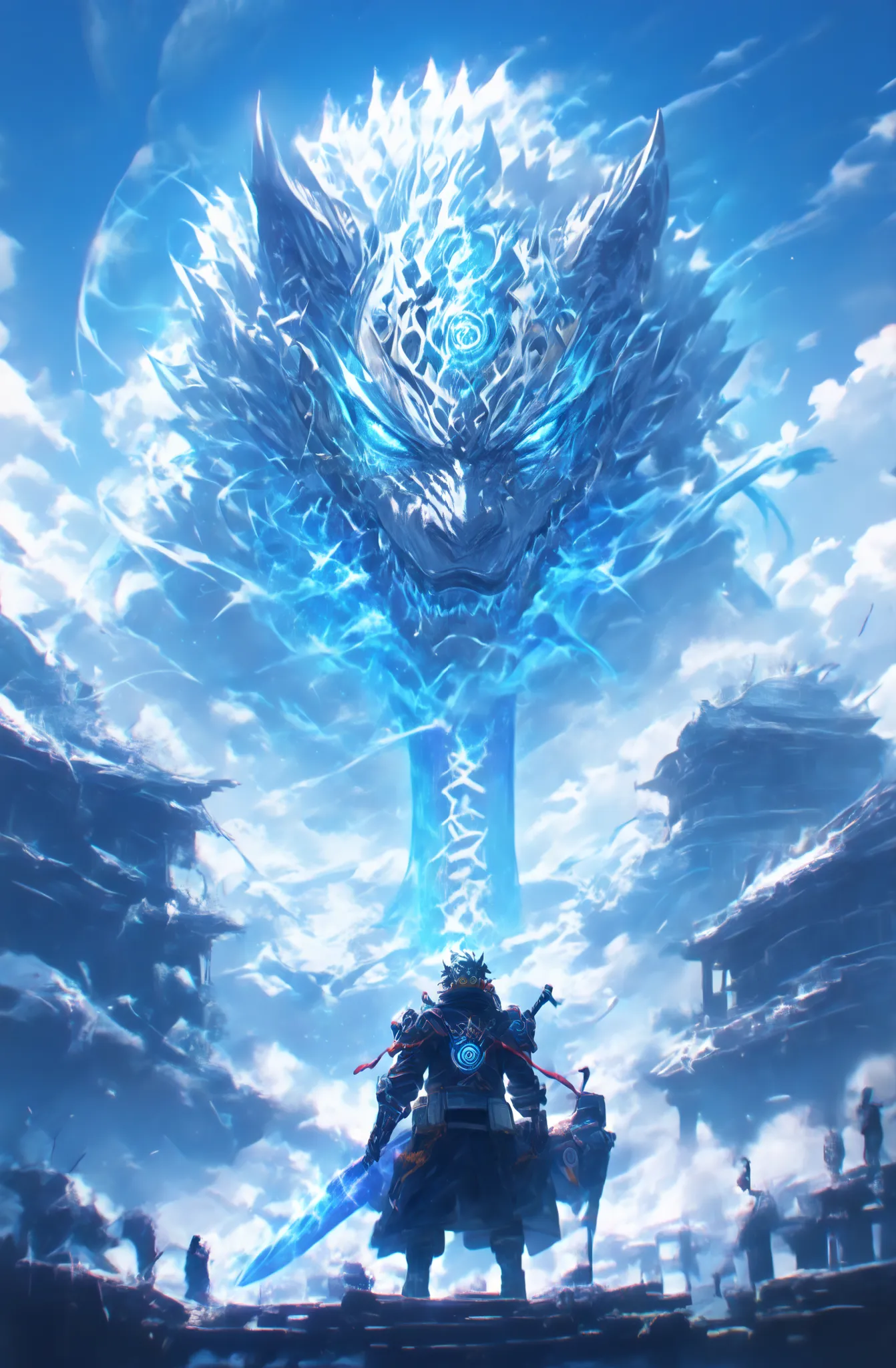 score_9, score_8_ up, score_7_ up, s uper detailed,  Hausmo style  , 32K,  Best Quallity, masterpiece  , top quality, s uper high definition ,Design the ultimate nemesis for your protagonist! ((Craft the most intimidating final boss : Giant Ice Tiger, wear...