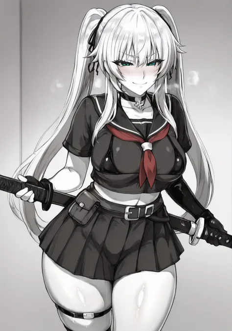 hiiragi, (puuzaki_puuna(punopupupu)-style:1.2), ((anatomical correct)), ((monochrome, greyscale, manga-style, spot colors, green eyes)), (lineart:1.2), perfect body, perfect eyes, perfect fingers, gasping, heavy breathing, gasping profusely, ((skindentatio...