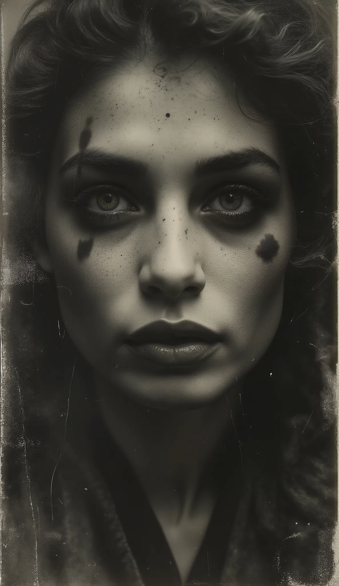 Close-up of the face of a female ghost with serious facial expression, Very black background, Very sinister, terrifying , powerful, lighting chiaroscuro, irritable, Cinematic, hyperrealistic, 8K, highly detailed, Photorealist, (best quality,4k,8K,highres,...