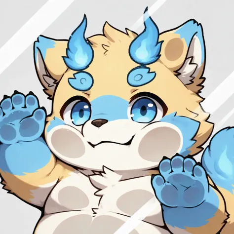 portrait, solo, male, botailang, overweight, young, fur,,tail,blue eyes,chibi,chibi, against glass, cheek press, close-up,