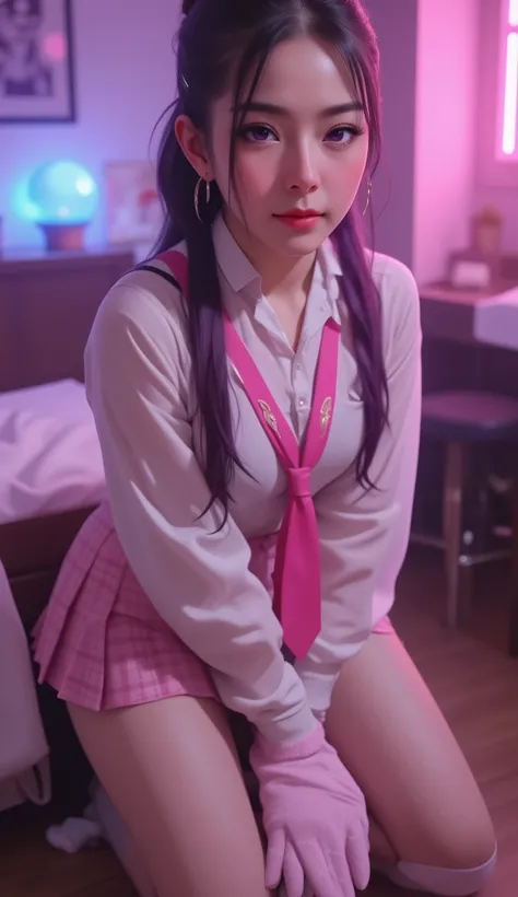 1 beauty Anime-Realistic E-girl, Ulzzang-Girl, ager, (masterpice), best quality, high quality, high detailed, perfect body,perfect_face, high_detailed_face, realism face, Cute Flirty Face, Provocative and Flirty and Lovingly Looking, Open Mouth Expressing ...