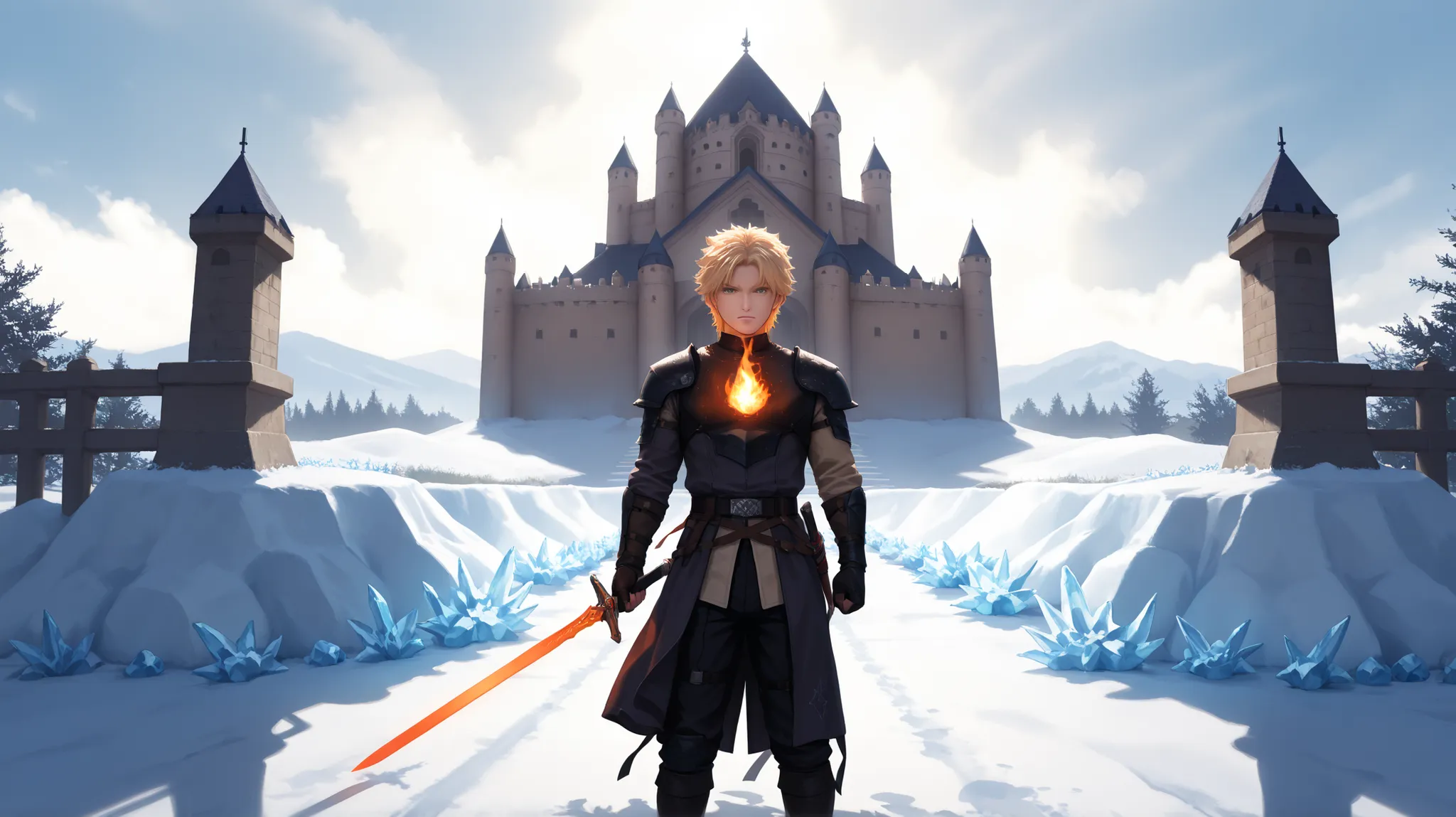 ((RAW photo), absurd, (absurd resolution)), masterpiece, best quality, (extremely detailed Unity 8k CG wallpaper), (best illustration), (best shadow), realistic lighting, detailed and beautiful glow, ((21 years old)), a boy, standing, blond hair, with a sw...