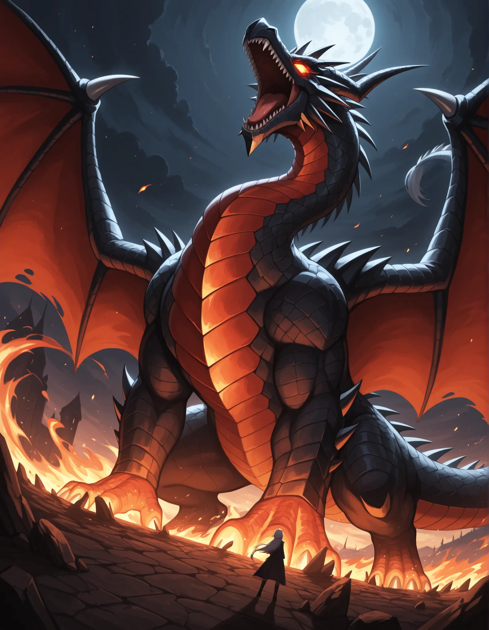masterpiece, best quality, solo, Final Boss, Fire Dragon huge, fear, brave