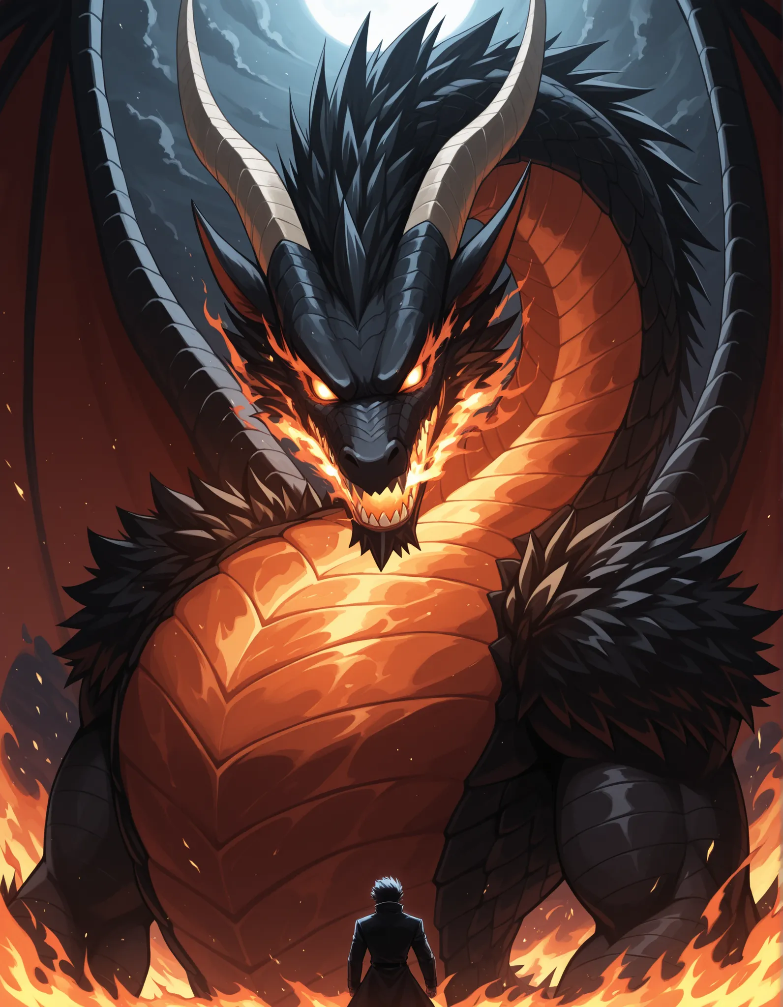 masterpiece, best quality, solo, Final Boss, Fire Dragon huge, fear, brave