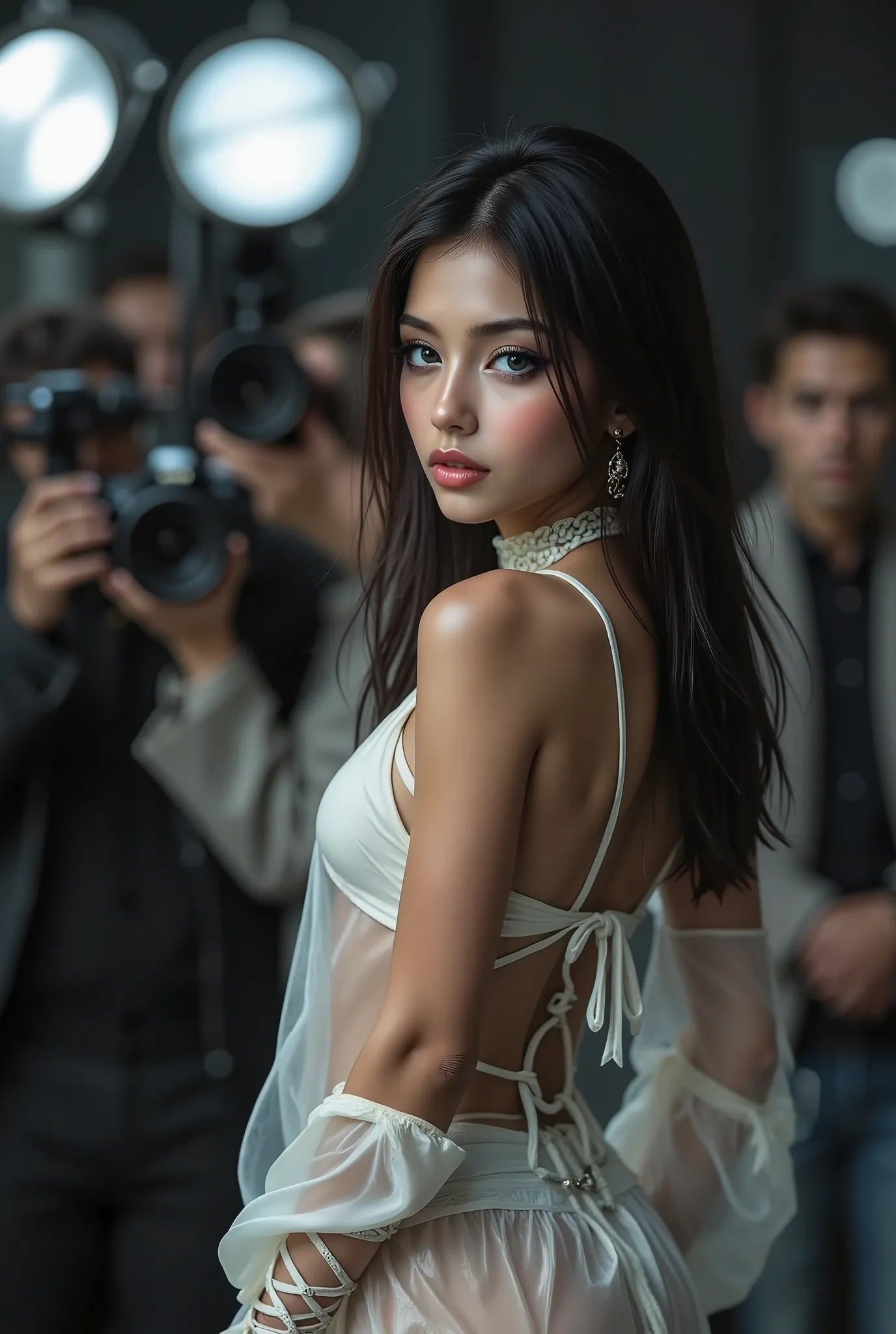(photorealistic Realism 16K Quality), ultra-detailed, UHD, (ultra absurd quality, extremely detailed detail, hyper resolution, clear sharp focus, not blurry, Realistic black_eyes:1.35), (perfect dark_eyeshadows),Depth of field, cinematic light, Lens flare,...